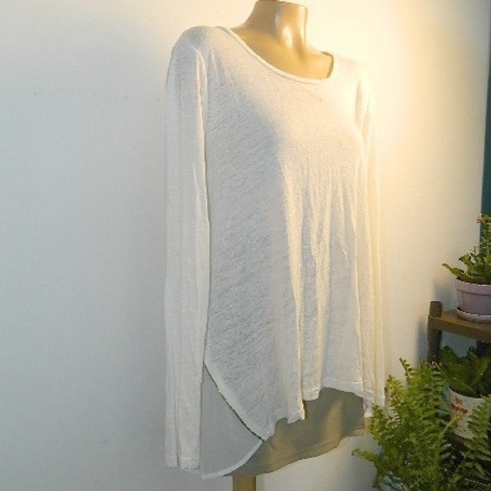 Katherine Barclay Top Women XL White Mixed Media Back Zipper Linen Layered Look